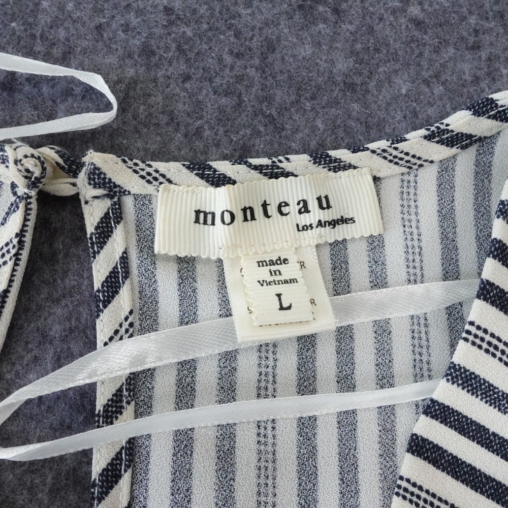 Monteau Los Angeles Striped Wide Leg Jumpsuit Navy White Wrap Front  Large - Picture 4 of 10